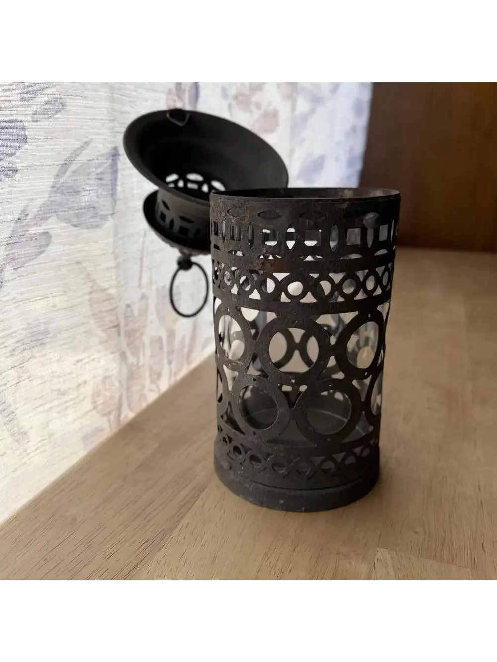 Decorative Metal Lantern Candle Holder with Lidded Top
